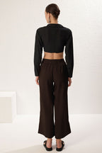 Trendyolmilla Vizon Modal Cep Detaylı Wide Leg/Geniş Paça Pileli Dokuma Pantolon TWOSS25PL00081 Palazzo