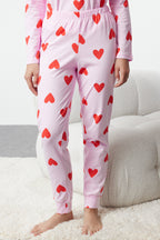 Trendyolmilla Kadın Mini Me/Anne Kız Pembe %100 Pamuklu Kalpli Örme Pijama Takımı THMAW21PT0566