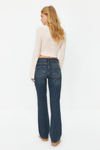 Koyu Mavi Düşük Bel Düz Kesim Straight %100 Pamuk Non-Stretch Jeans TWOSS24JE00100