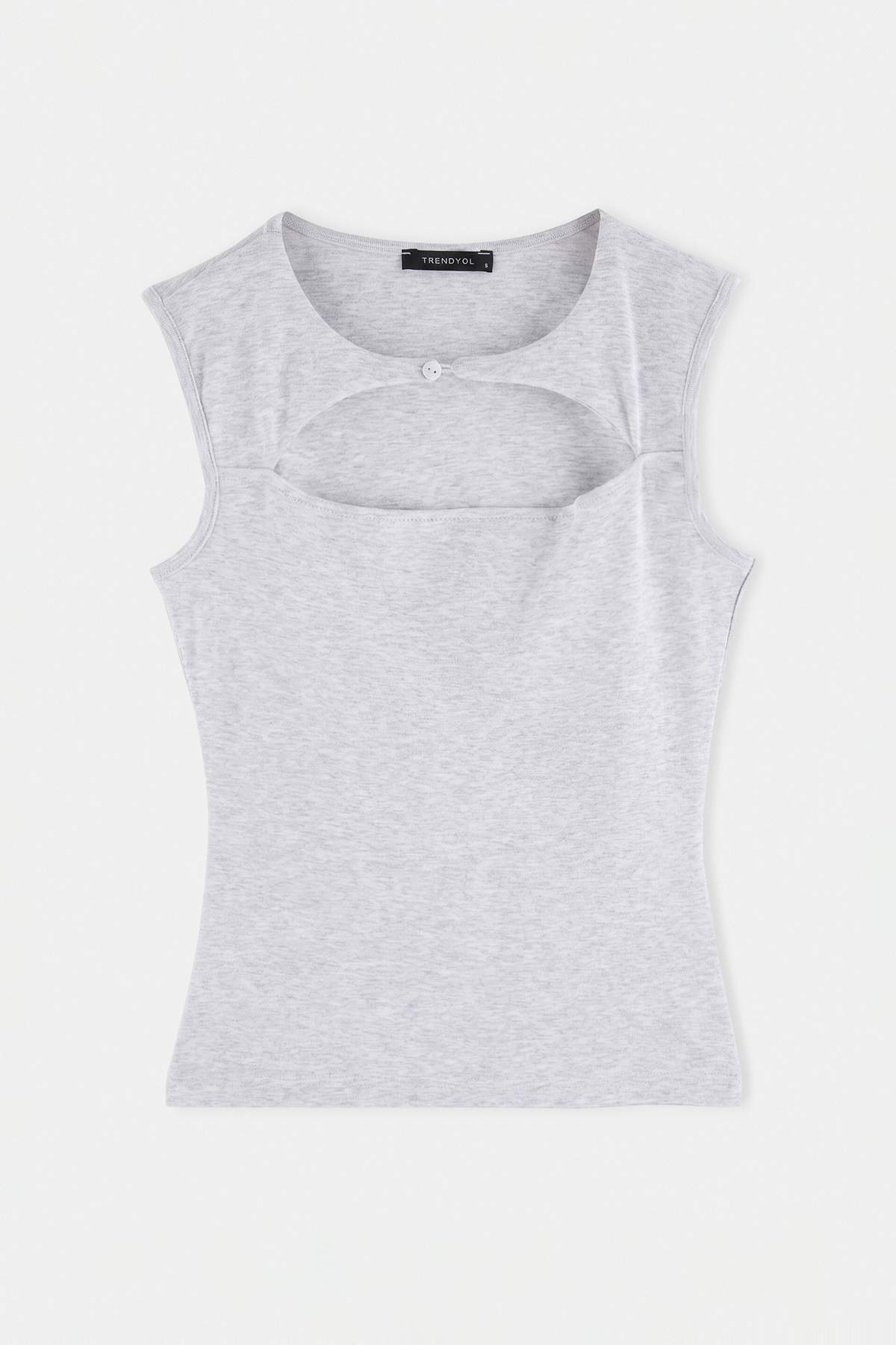 heather grey plain fitted keyhole neck crescent sleeve