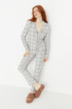 Trendyolmilla Gri %100 Pamuklu Ekoseli Örme Pijama Takımı THMAW20PT0266
