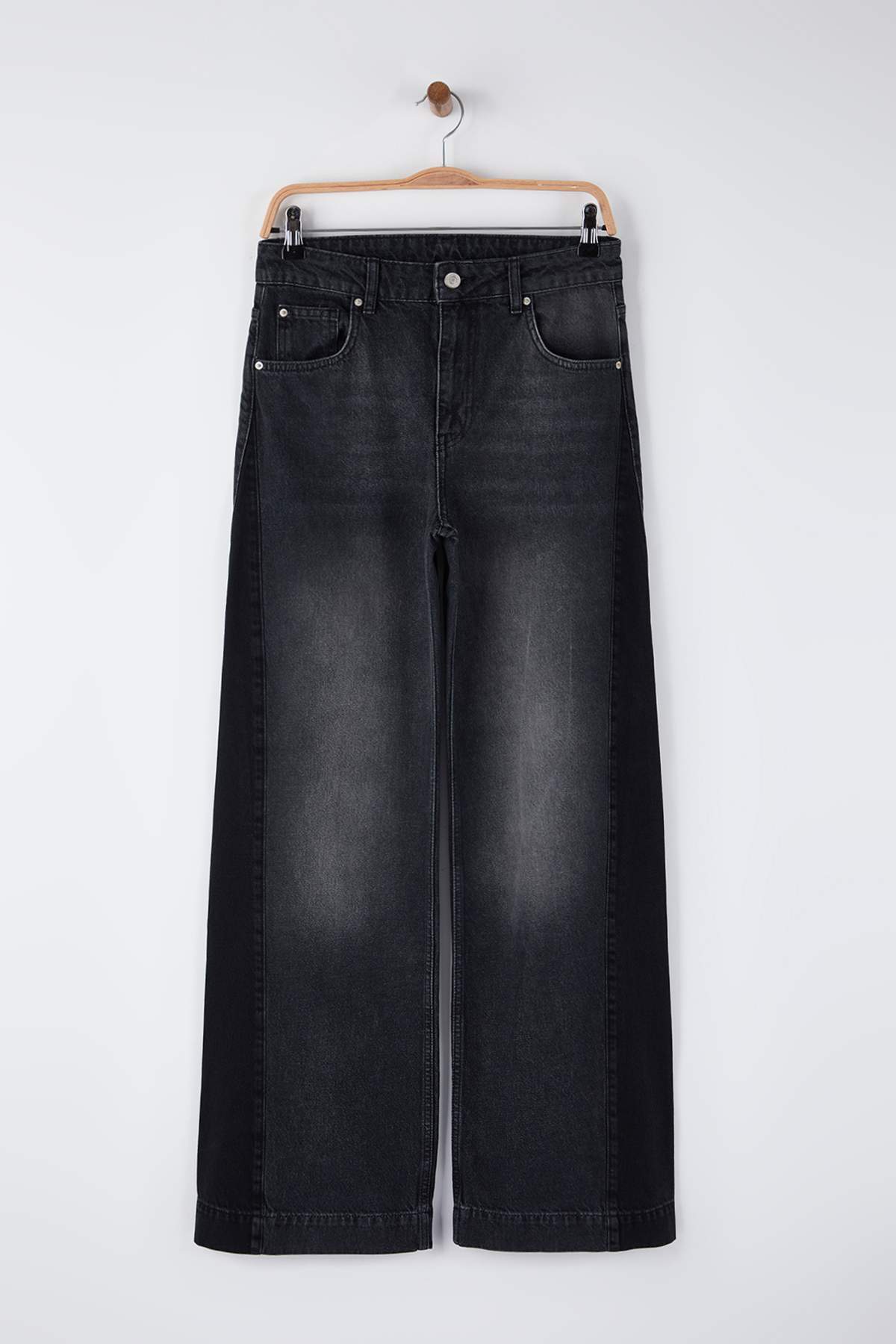 Trendyolmilla Özel Koleksiyon Mavi Yüksek Bel Renk Bloklu Wide Leg Geniş Paça Jeans TWOAW26JE00099