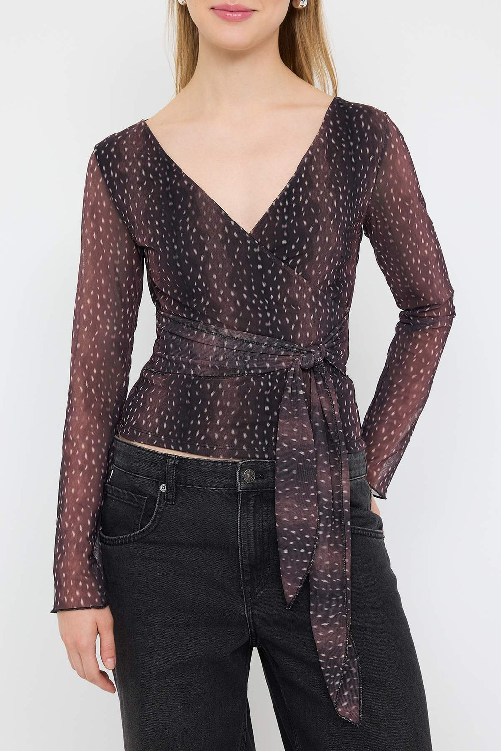 Trendyolmilla Teen Kahverengi Animal Anvelop Fitted/Vücuda Oturan Örme Bluz TWOAW26BZ00226