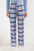 Mavi %100 Pamuklu Ekoseli Bağlama ve Düğme Detaylı Örme Pijama Takımı THMAW25PT00004