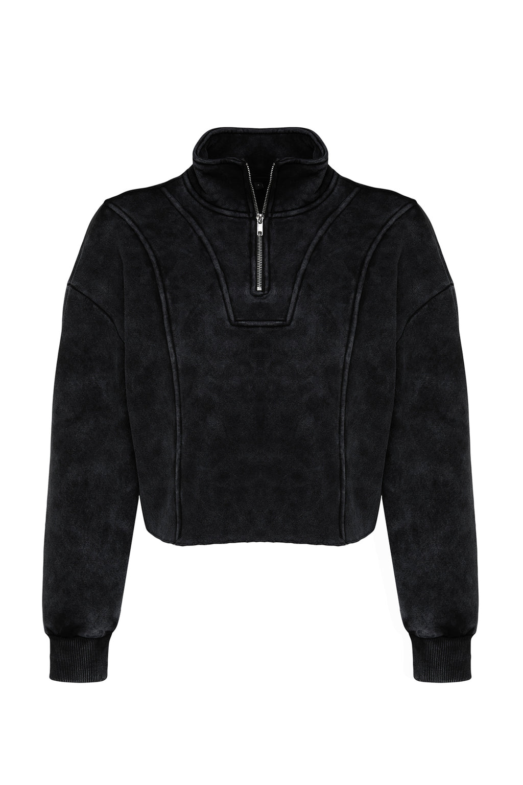 Antrasit Eskitme/Soluk Efektli Rahat Kesim Crop Kalın İçi Polarlı Örme Sweatshirt TWOAW24SW00243