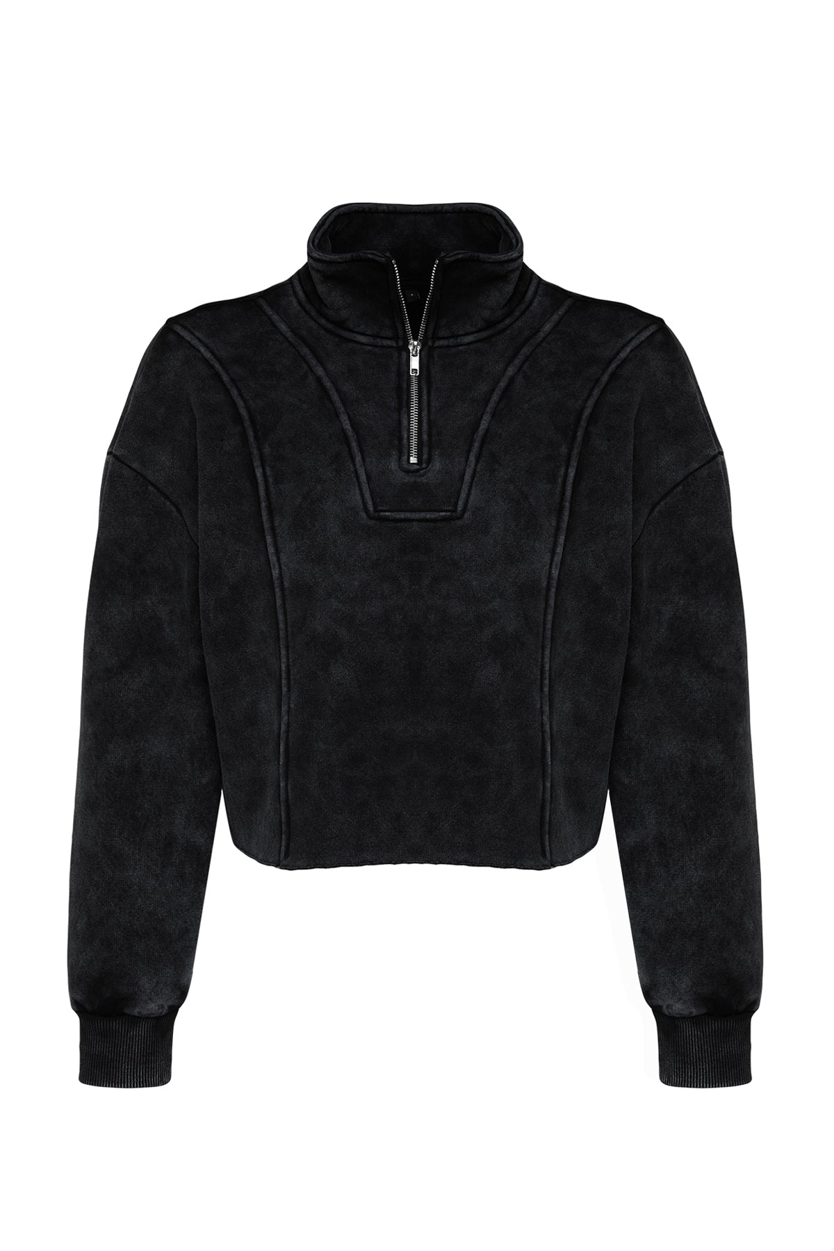 Antrasit Eskitme/Soluk Efektli Rahat Kesim Crop Kalın İçi Polarlı Örme Sweatshirt TWOAW24SW00243