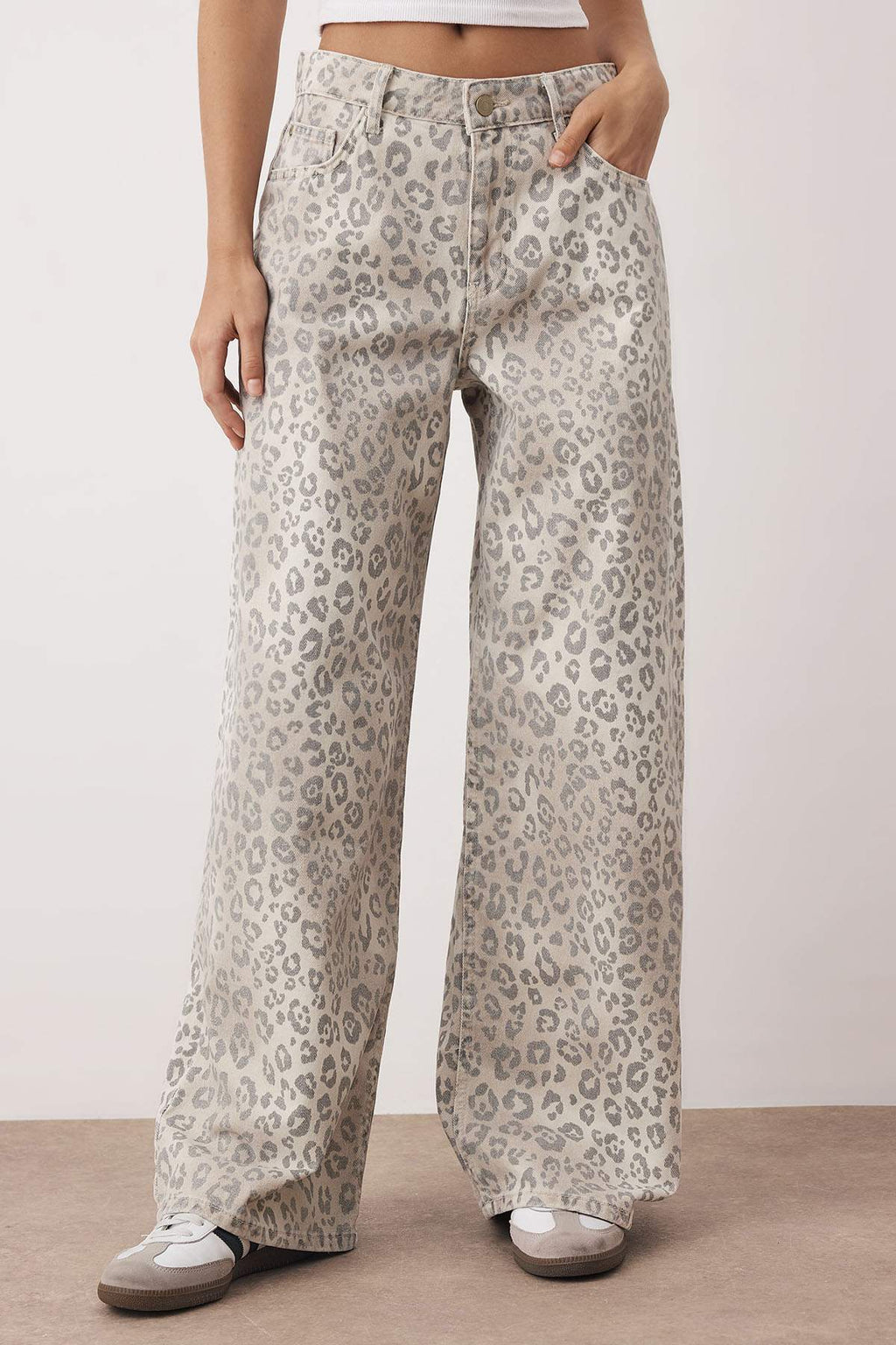 Çok Renkli Normal Bel Leopar Desenli Wide Leg %100 Pamuk Non-Stretch Jeans TWOAW26JE00024
