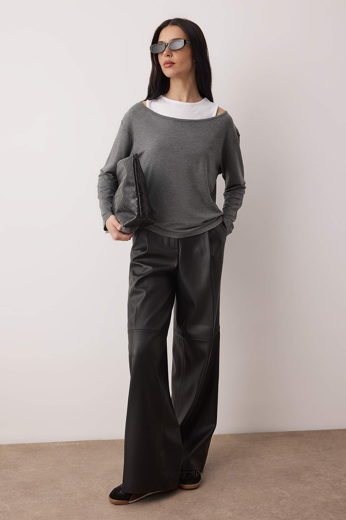 Gri Çift Katlı Regular/Normal Kalıp Örme Bluz TWOAW26BZ00332 Main image