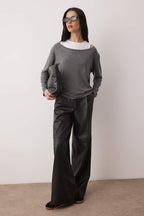 Gri Çift Katlı Regular/Normal Kalıp Örme Bluz TWOAW26BZ00332