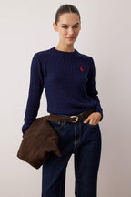 Trendyolmilla Siyah At Nakışlı Saç Örgü İnce Triko Kazak TWOAW26KZ00122