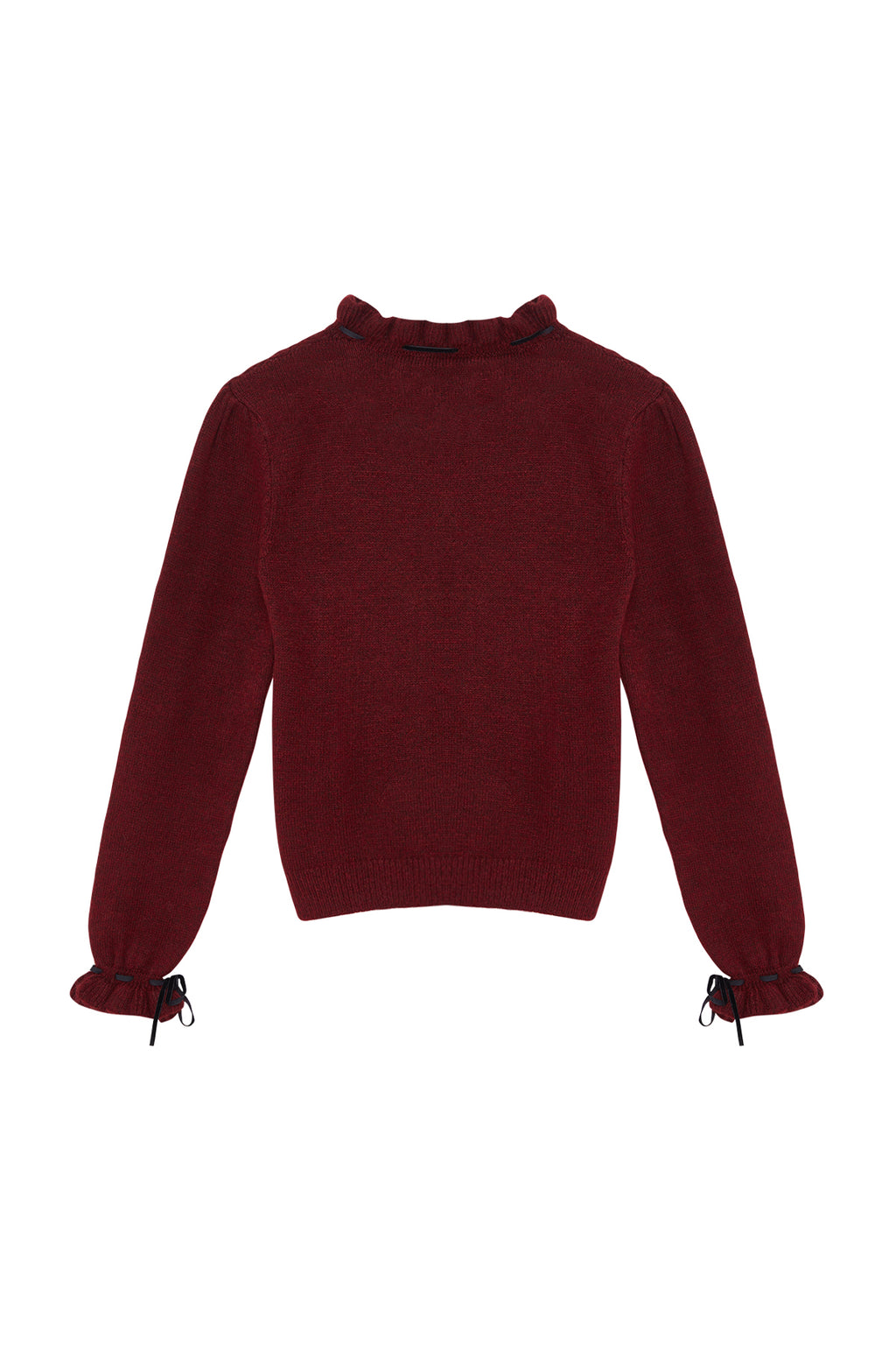 Trendyolmilla Bordo Yumuşak Dokulu Ajurlu/Delikli Kurdele/Fiyonk Detaylı Triko Kazak TWOAW21KZ2355