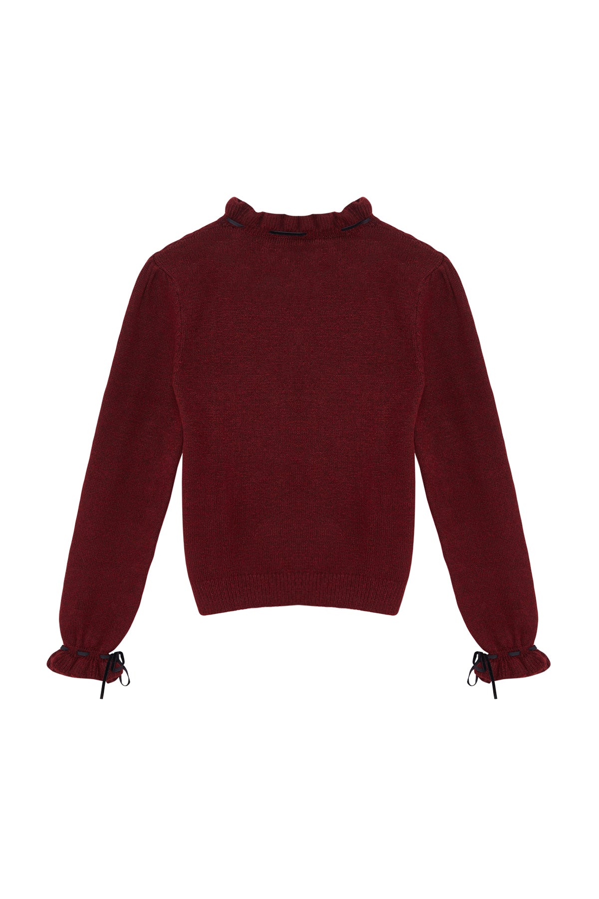 Trendyolmilla Bordo Yumuşak Dokulu Ajurlu/Delikli Kurdele/Fiyonk Detaylı Triko Kazak TWOAW21KZ2355