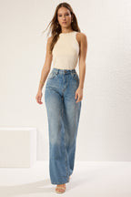 Trendyolmilla Gece Mavisi Yüksek Bel Wide Leg Jeans TWOSS25JE00172