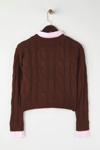 Trendyolmilla Teen Koyu Gri Gömlek Garnili Detaylı Crop Triko Kazak TWOAW26KZ00047