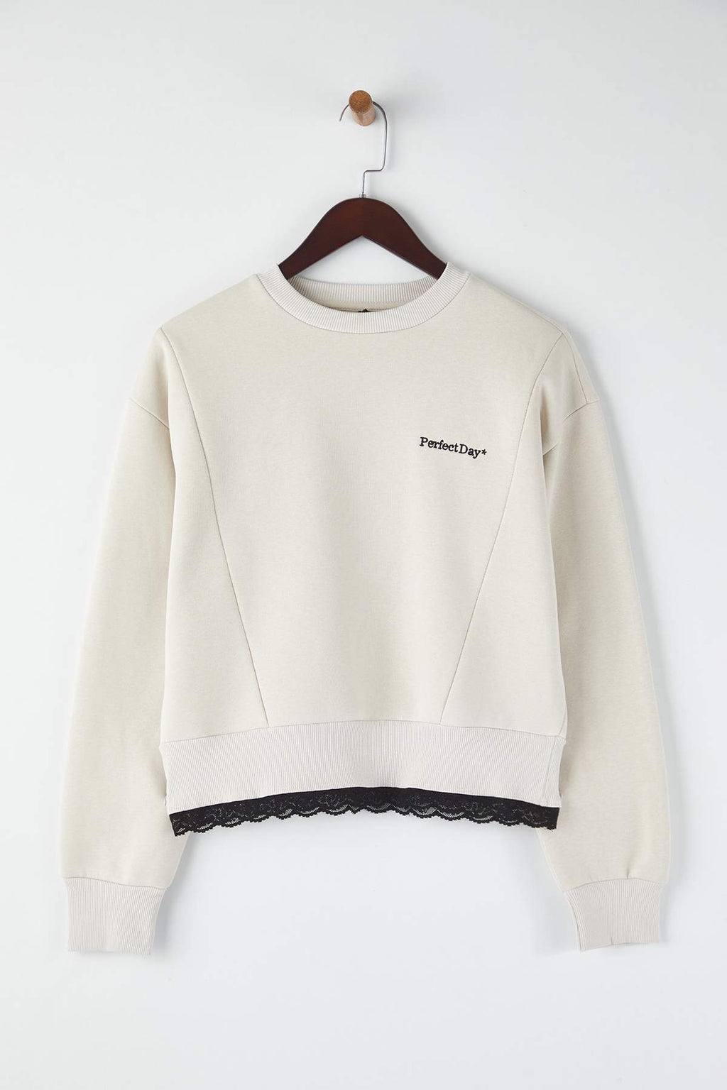 Trendyolmilla Teen Kahverengi Regular Dantel Detaylı Slogan Nakışlı Kalın Polarlı Örme Sweatshirt TWOAW26SW00153