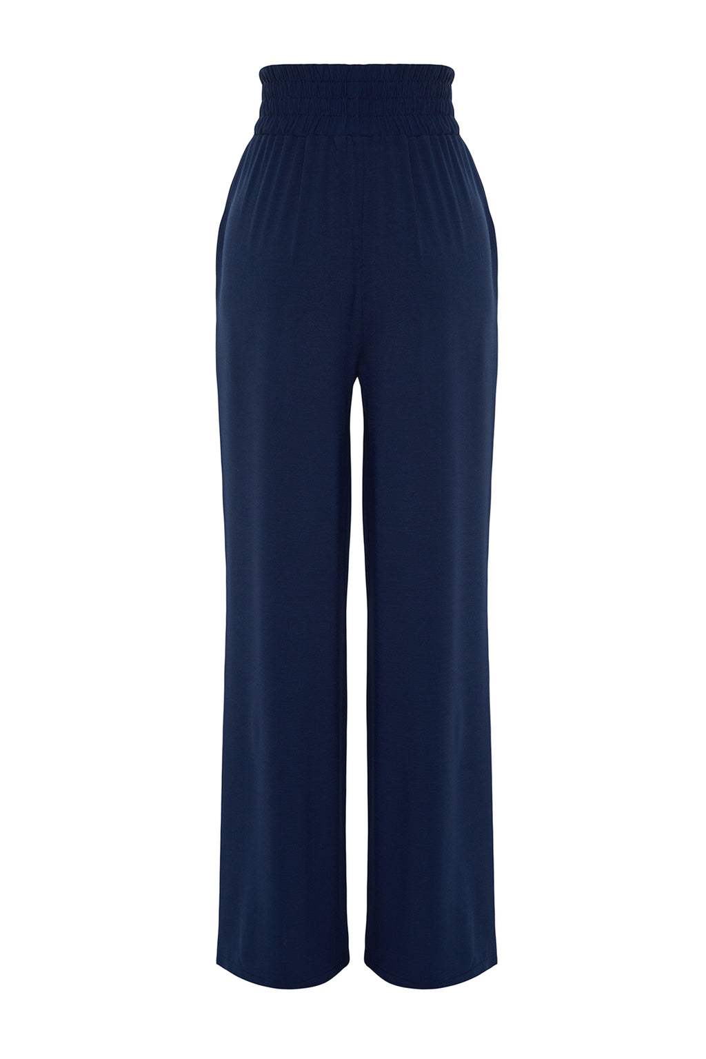 Trendyolmilla Lacivert Wide Leg/Geniş Paça Beli Lastikli Dokuma Pantolon TWOSS22PL00024