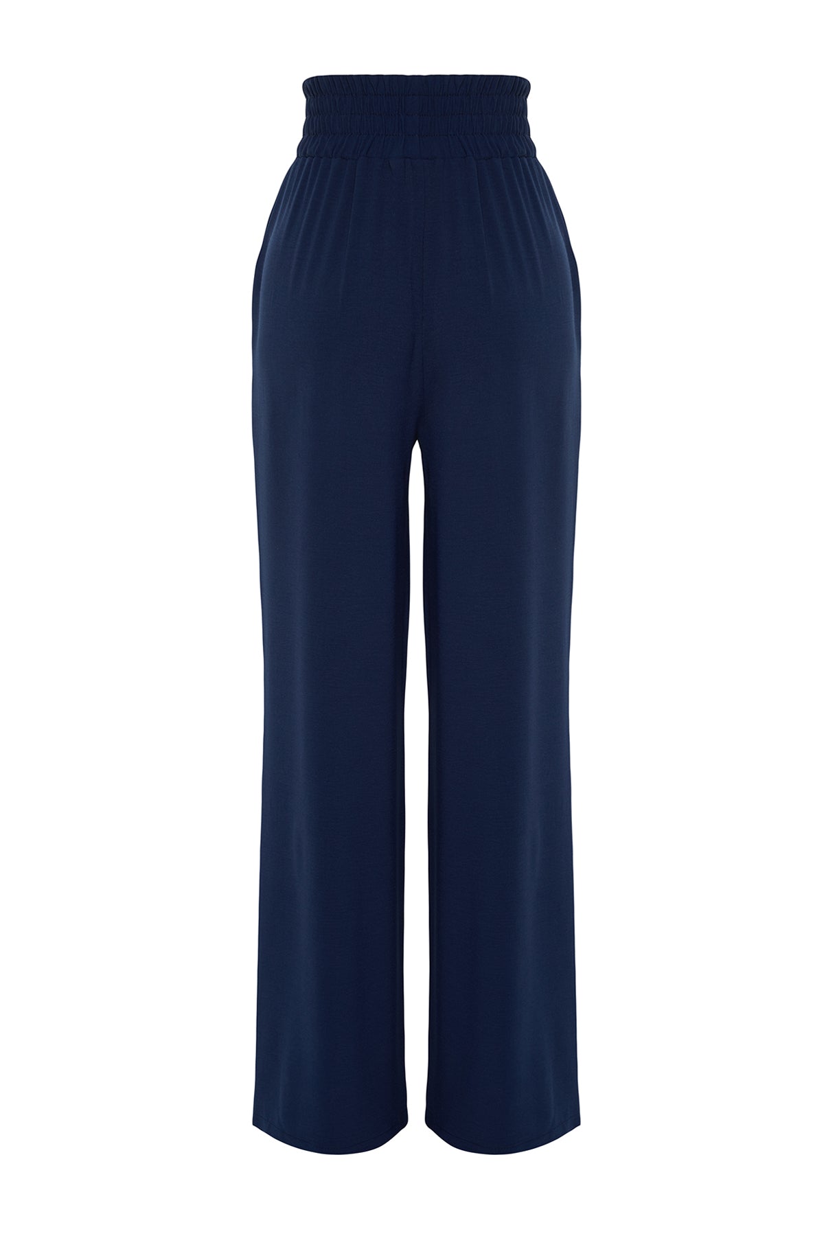 Trendyolmilla Lacivert Wide Leg/Geniş Paça Beli Lastikli Dokuma Pantolon TWOSS22PL00024