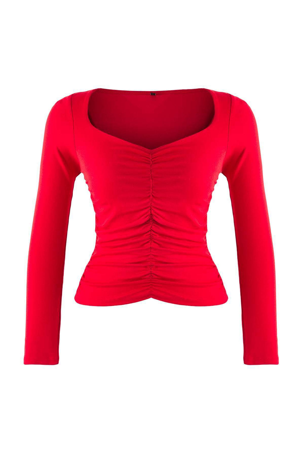 Trendyolmilla More Sustainable Siyah Fitted/Vücuda Oturan Büzgülü V Yaka Uzun Kollu Esnek Örme Bluz TWOAW26BZ00163