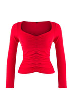 Trendyolmilla More Sustainable Siyah Fitted/Vücuda Oturan Büzgülü V Yaka Uzun Kollu Esnek Örme Bluz TWOAW26BZ00163