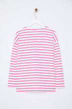 Trendyolmilla Beyaz Çizgili Oversize/Geniş Kesim Bisiklet Yaka İnce Örme Sweatshirt TWOAW23SW00326
