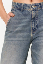 Koyu Mavi Soluk Efektli Vintage Düşük Bel Skater Baggy Jeans TWOSS24JE00052