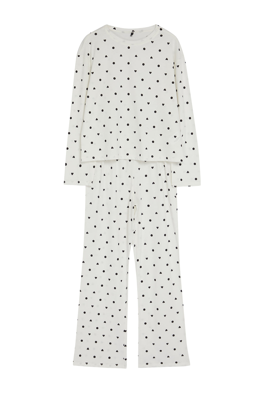 Trendyolmilla Siyah %100 Pamuklu Puantiye ve Kalpli Örme Pijama Takımı THMAW25PT00039