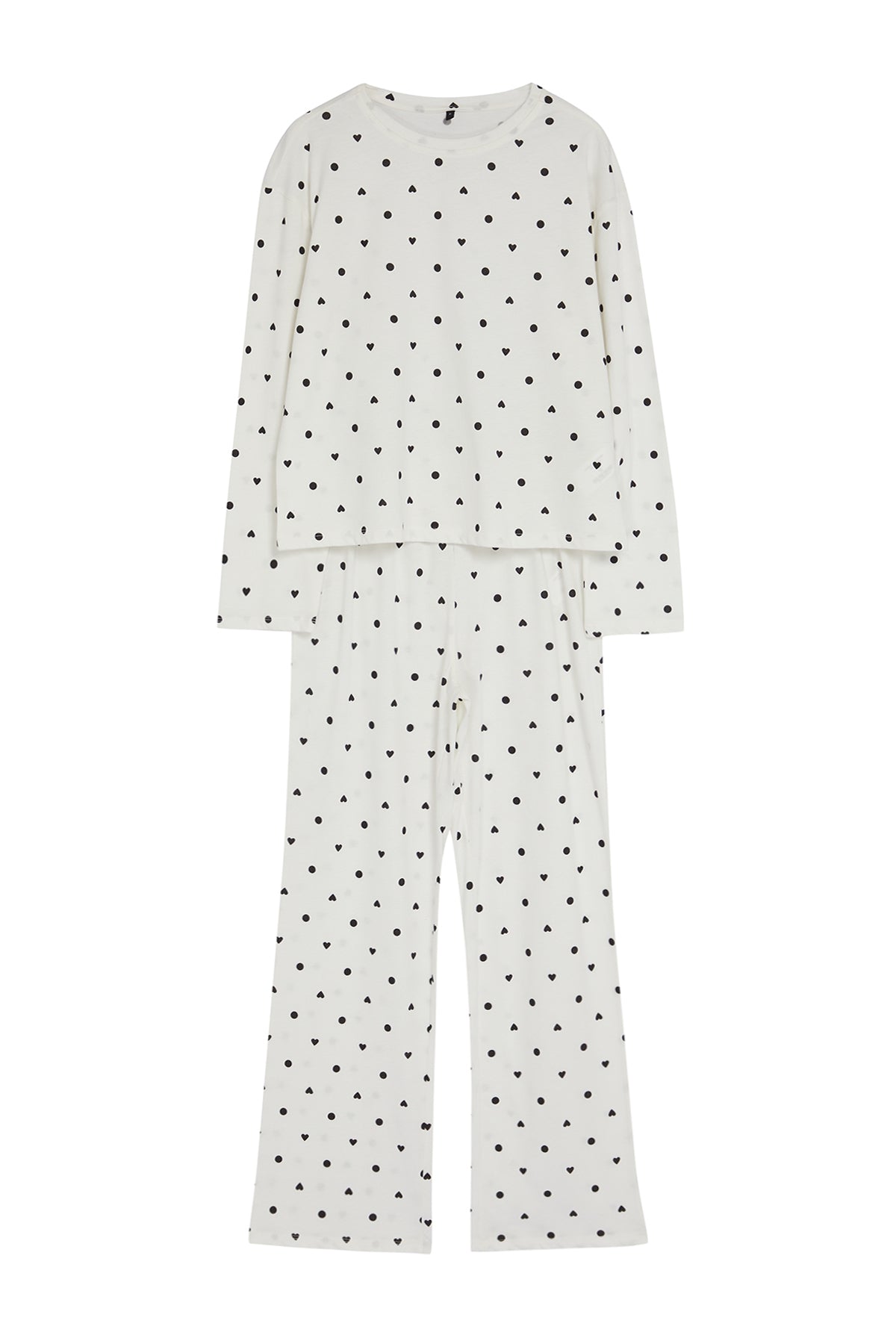 Trendyolmilla Siyah %100 Pamuklu Puantiye ve Kalpli Örme Pijama Takımı THMAW25PT00039