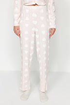 Trendyolmilla Mürdüm %100 Pamuklu Kalpli Gömlek-Pantolon Örme Pijama Takımı THMAW24PT00253