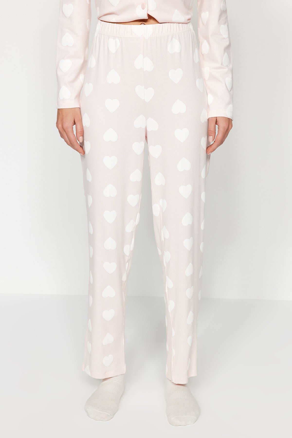 Trendyolmilla Mürdüm %100 Pamuklu Kalpli Gömlek-Pantolon Örme Pijama Takımı THMAW24PT00253