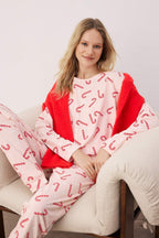 Trendyolmilla Bej %100 Pamuklu Yılbaşı Temalı Örme Pijama Takımı THMAW21PT0771