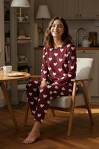 Trendyolmilla Kadın Mini Me/Anne Kız Pembe %100 Pamuklu Kalpli Örme Pijama Takımı THMAW21PT0566