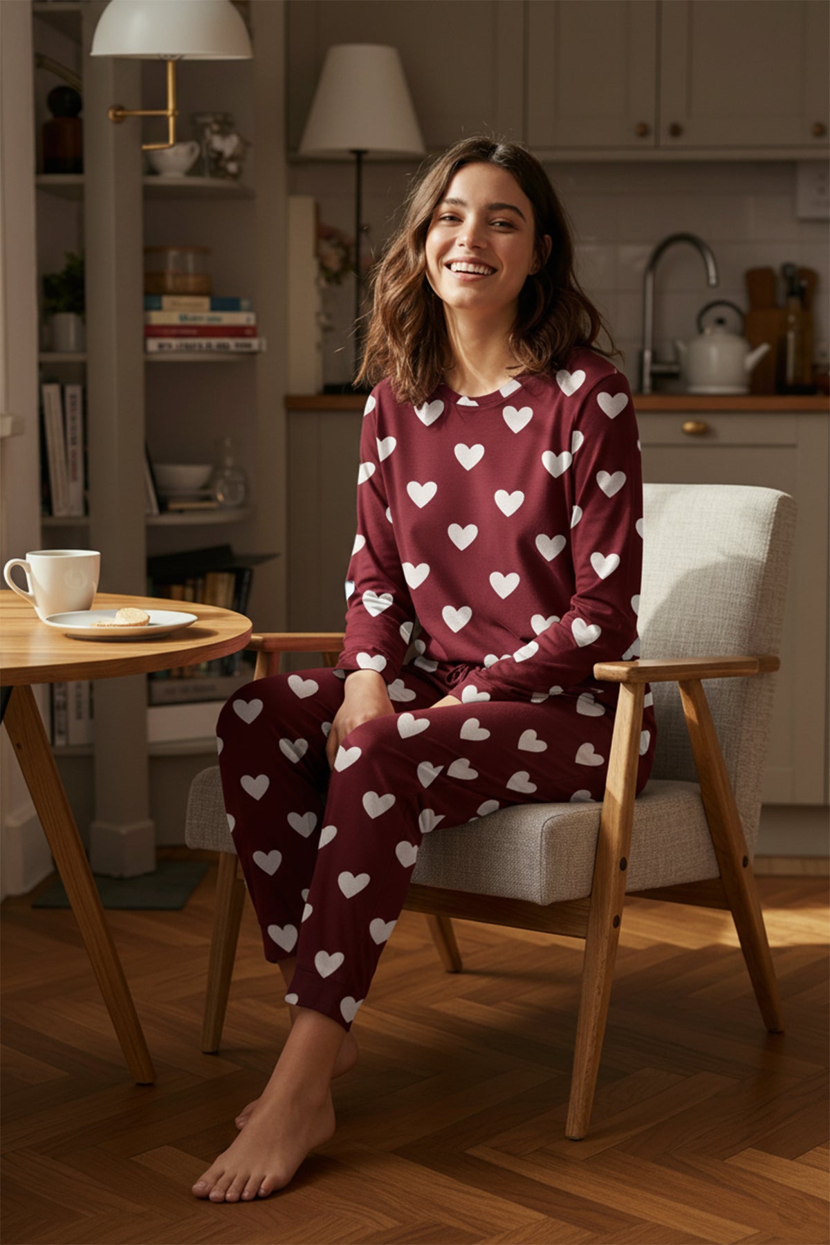 Trendyolmilla Kadın Mini Me/Anne Kız Pembe %100 Pamuklu Kalpli Örme Pijama Takımı THMAW21PT0566