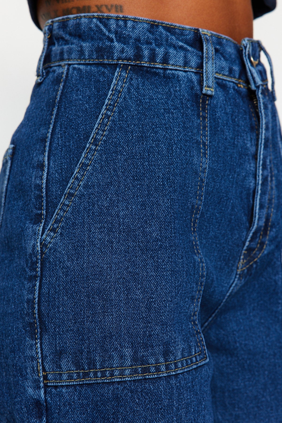 Trendyolmilla Siyah Cep Detaylı Yüksek Bel Wide Leg Jeans TWOAW22JE0595