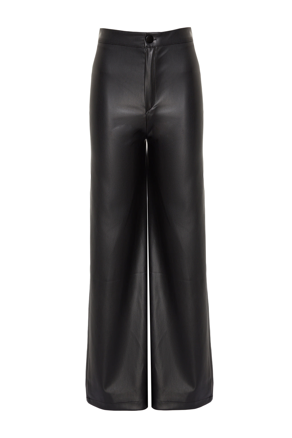 Siyah Suni Deri Wide Leg Cep Detaylı Örme Pantolon TWOAW24PL00103
