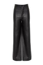 Siyah Suni Deri Wide Leg Cep Detaylı Örme Pantolon TWOAW24PL00103