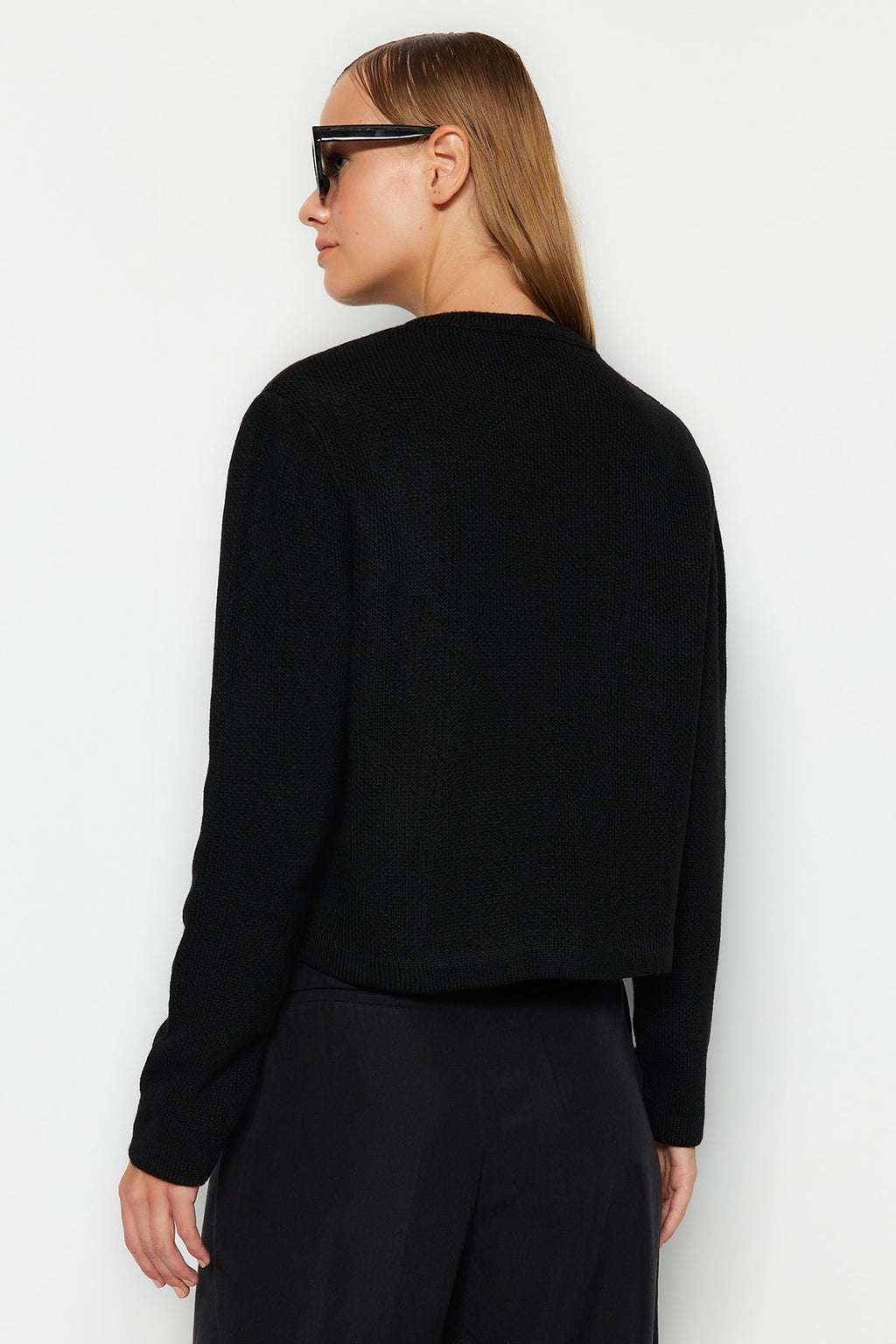 Trendyolmilla Siyah Basic Ceket Görünümlü Triko Hırka TWOAW24HI00090