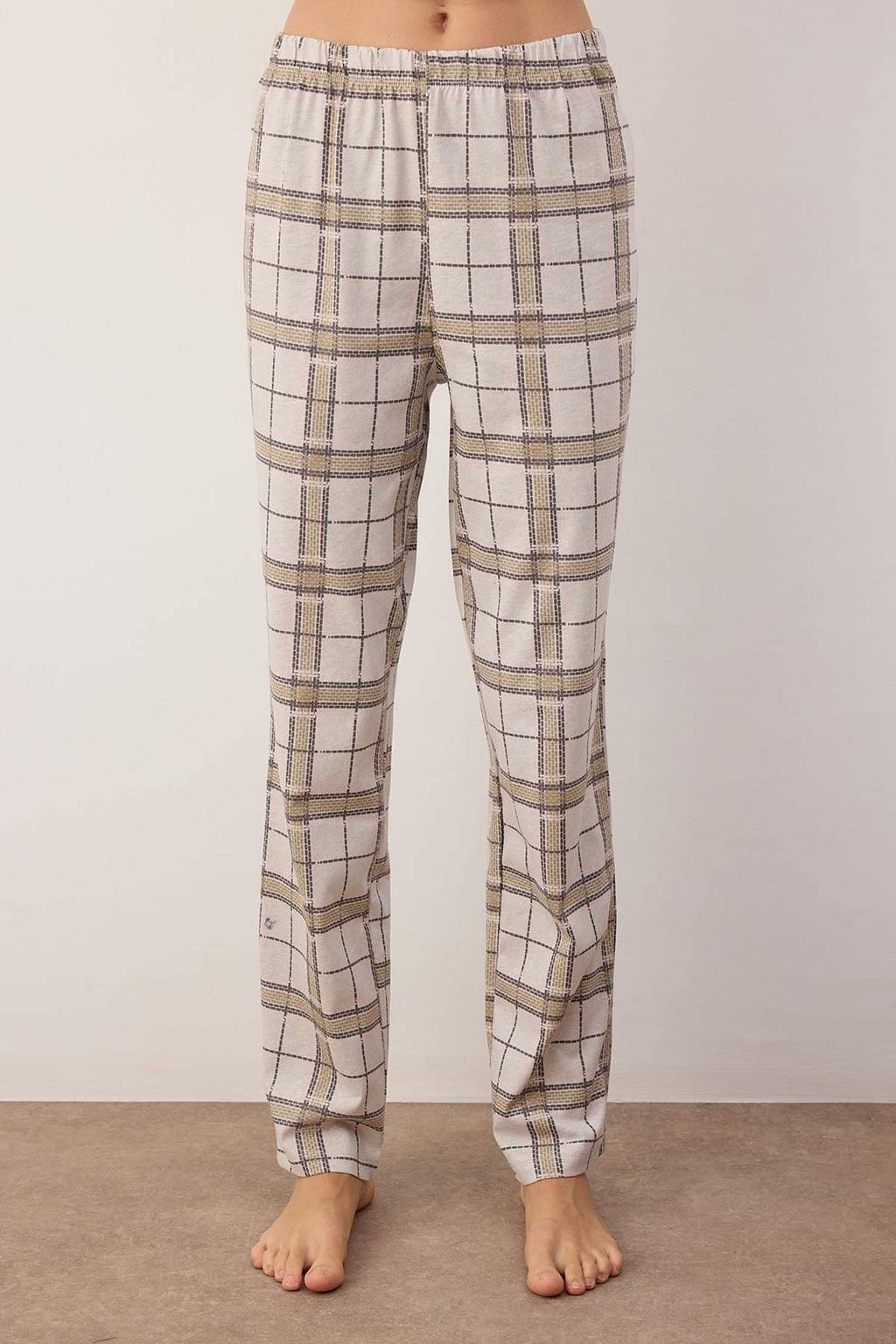 Trendyolmilla Gri %100 Pamuklu Ekoseli Örme Pijama Takımı THMAW20PT0266