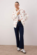 Ekru Kiraz Baskılı Oversize/Geniş Kalıp Örme Sweatshirt TWOAW26SW00214