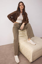 Haki Yüksek Bel Vintage Yıkama Geniş Paça Wide Leg %100 Pamuk Non-Stretch Jeans TWOAW26JE00126