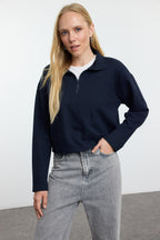 Lacivert-Gri 2'Li Paket Selanik Regular/Normal Kalıp Fermuarlı Yaka Örme Sweatshirt TWOAW25SW00120