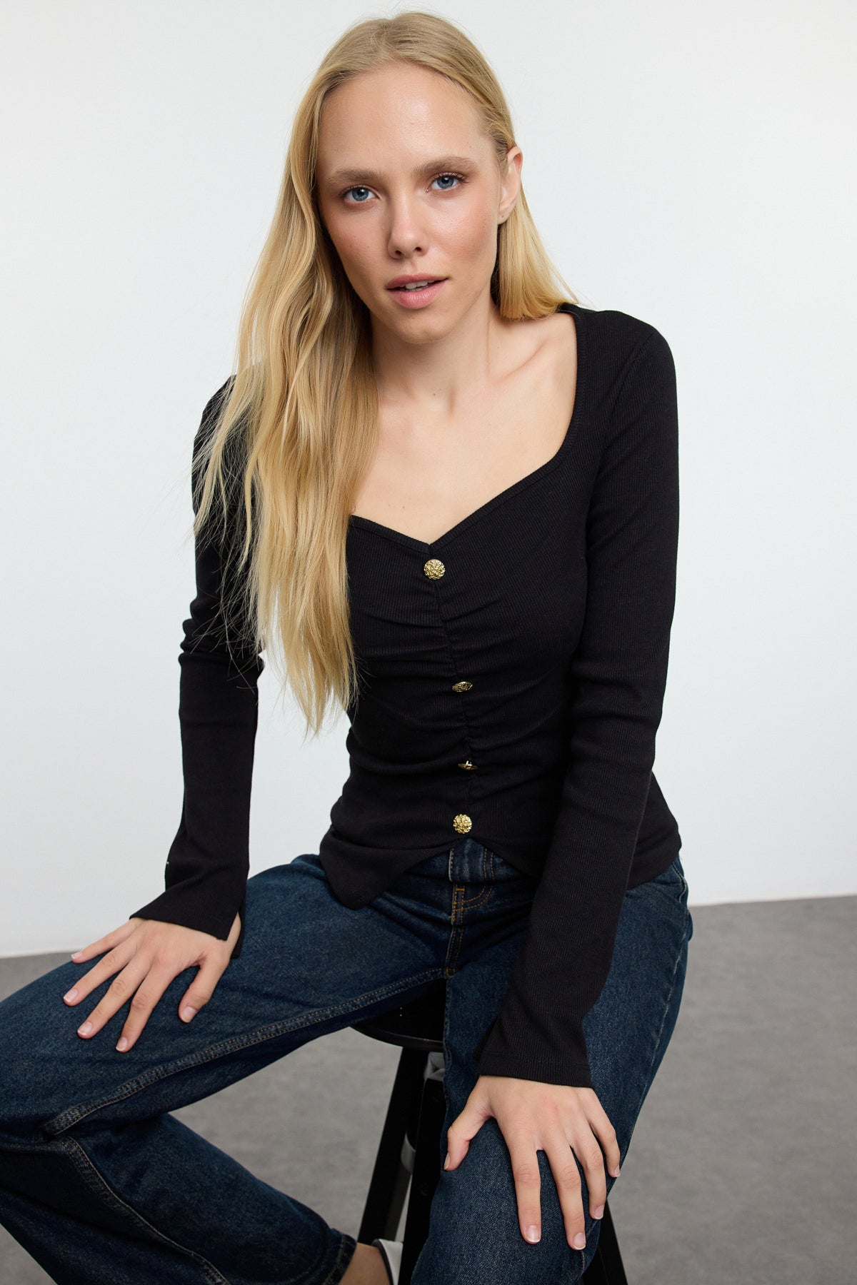 Siyah  Örme Bluz TWOAW25BZ00200 Secondary image