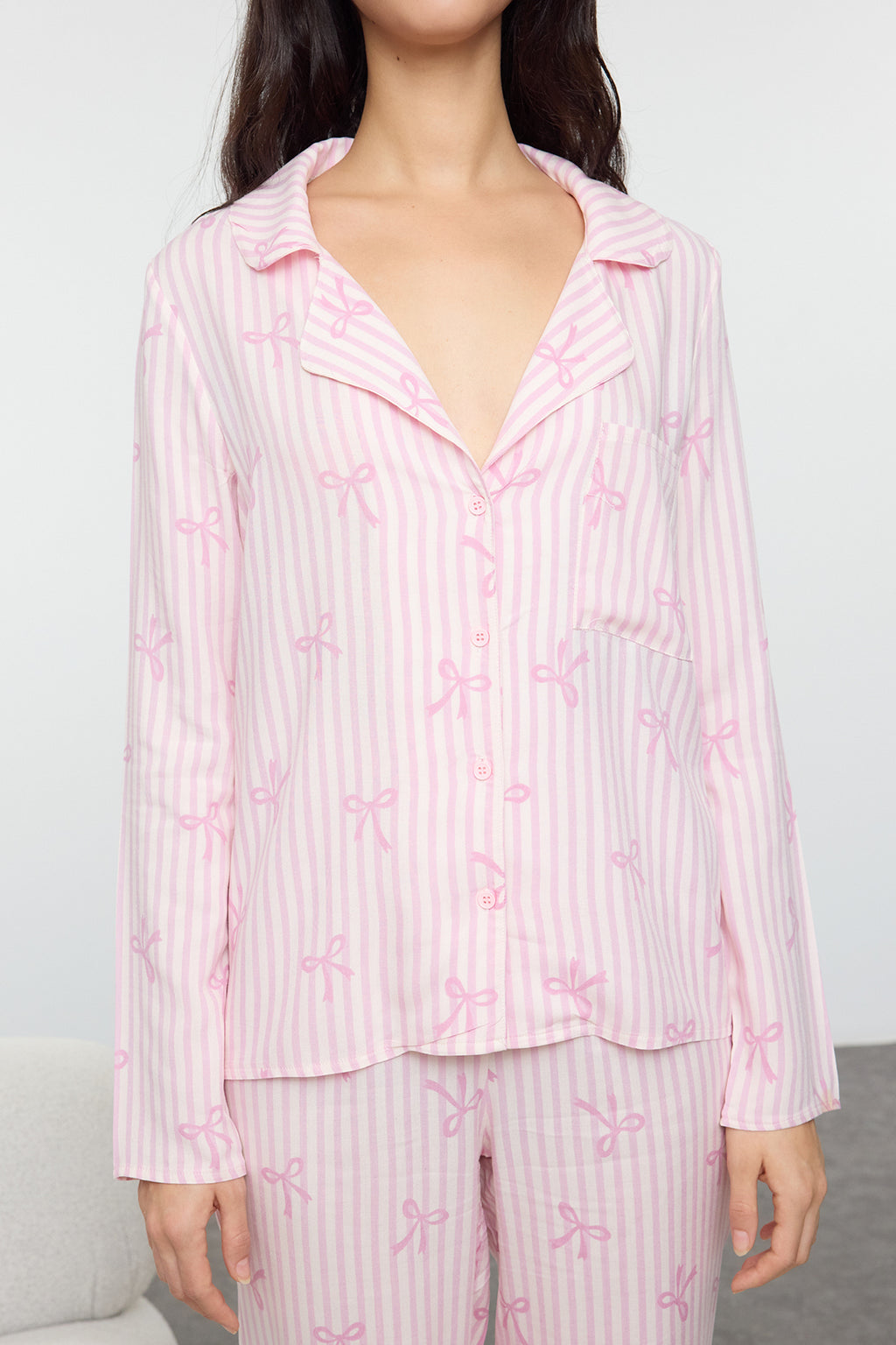 Trendyolmilla Gri Kalpli Viskon Dokuma Pijama Takımı THMAW21PT0936