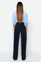 Trendyolmilla Gri Yüksek Bel Wide Leg Geniş Paça %100 Pamuk Non-Stretch Jeans TWOSS23JE00083
