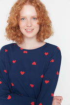 Trendyolmilla Indigo %100 Pamuklu Kalpli Örme Pijama Takımı THMAW21PT0566