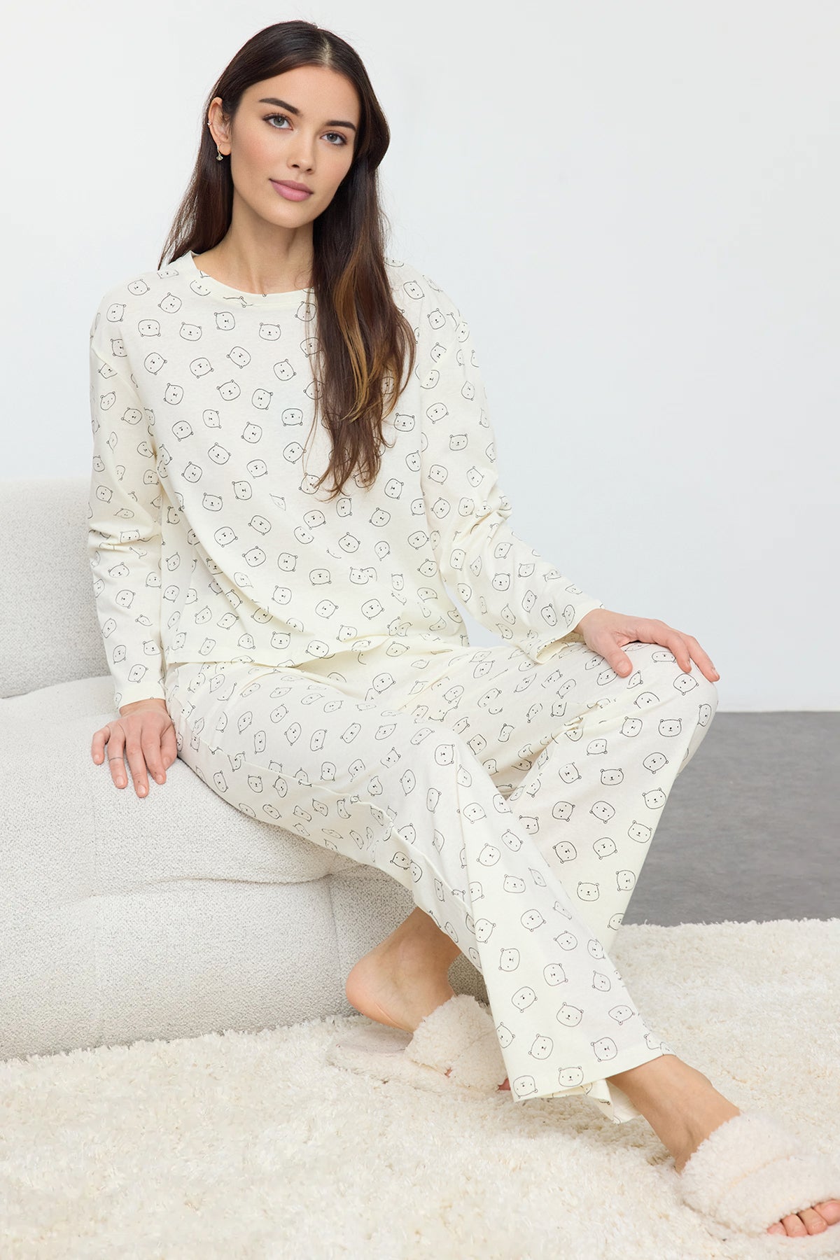 Trendyolmilla Bordo %100 Pamuklu Ayıcıklı Örme Pijama Takımı THMAW25PT00131