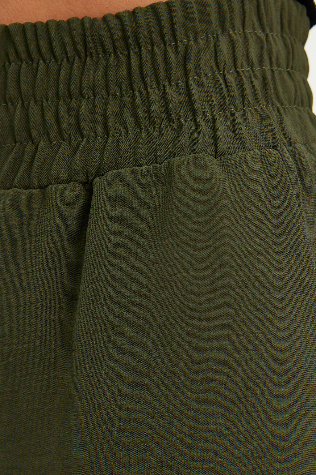 Trendyolmilla Haki Wide Leg/Geniş Paça Beli Lastikli Dokuma Pantolon TWOSS22PL00024