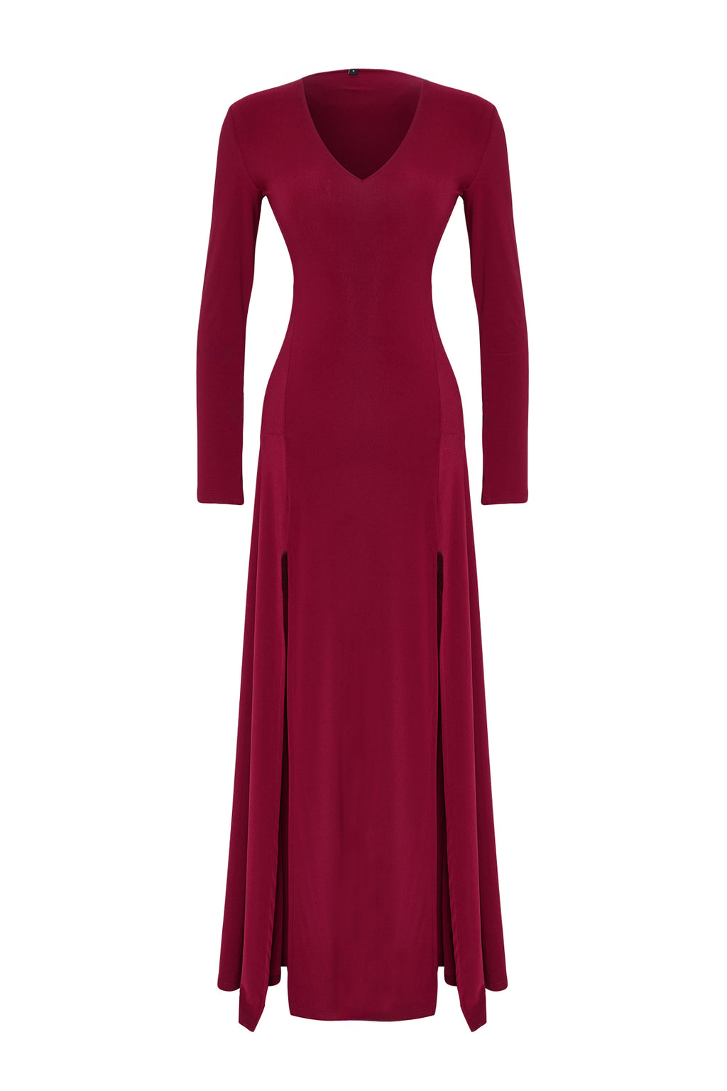 Trendyolmilla Bordo Düz Limited Edition V Yaka Skater/Belden Açılan Esnek Maxi Örme Elbise TWOAW25EL00299