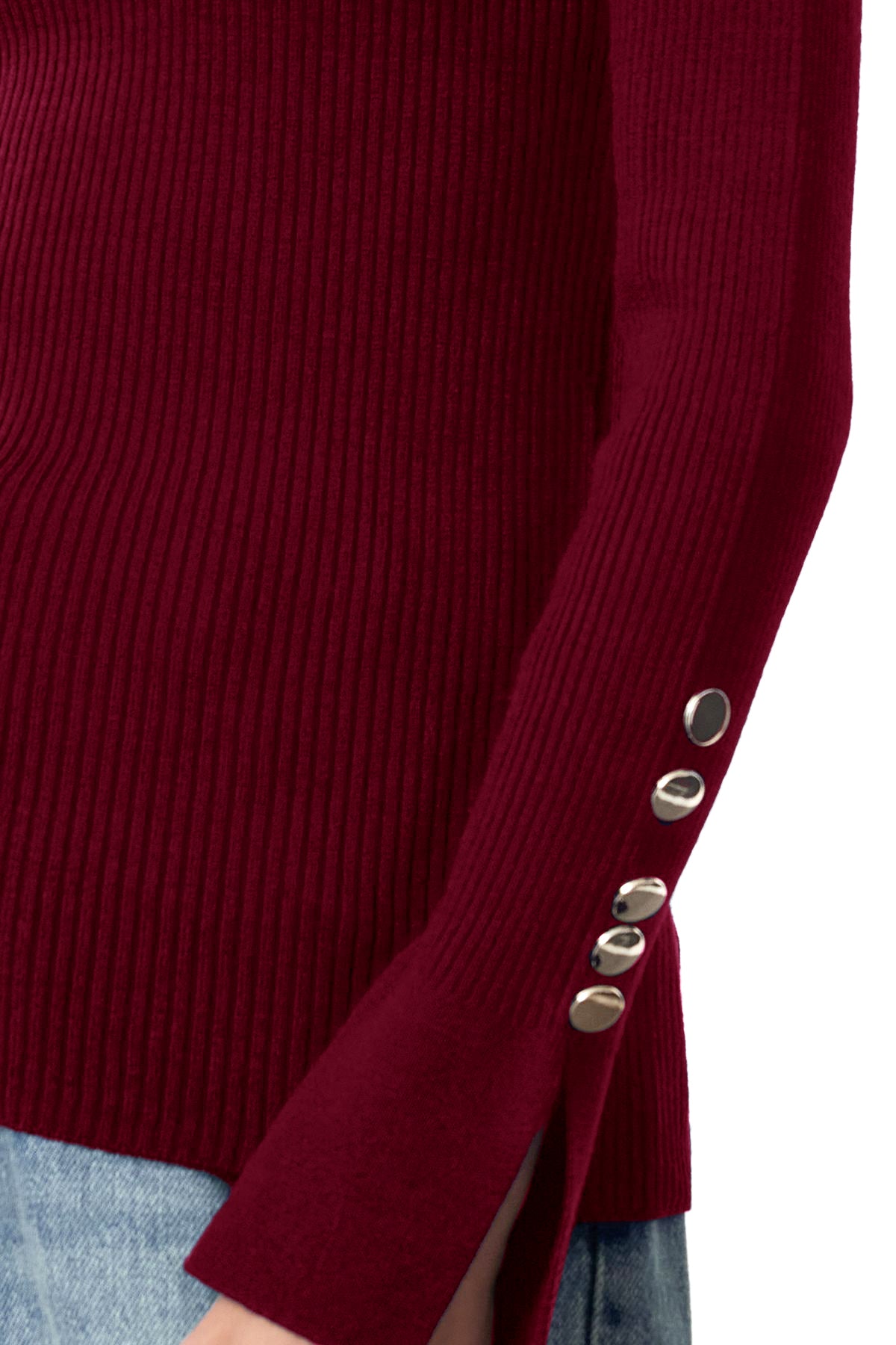Trendyolmilla Bordo Kol Ucu Düğme Detaylı Triko Kazak TWOAW24KZ00309