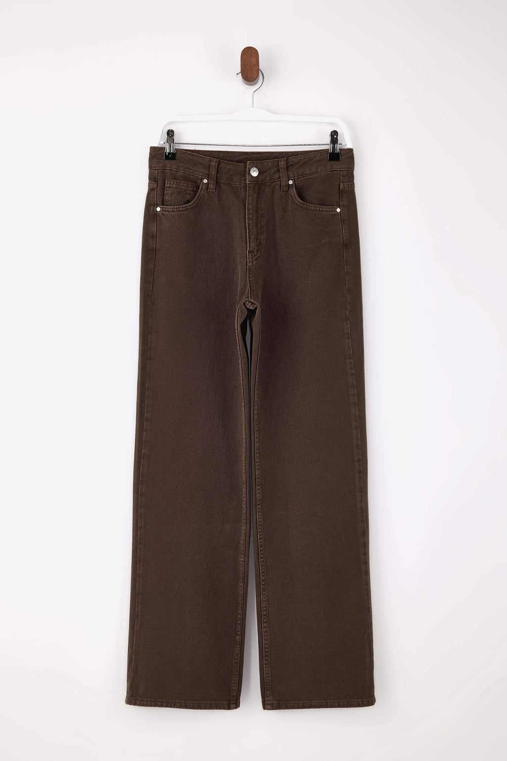 Kahverengi %100 Pamuk Yıkama Efekli Normal Bel Wide Leg Jeans TWOSS26JE00058