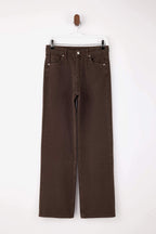 Kahverengi %100 Pamuk Yıkama Efekli Normal Bel Wide Leg Jeans TWOSS26JE00058